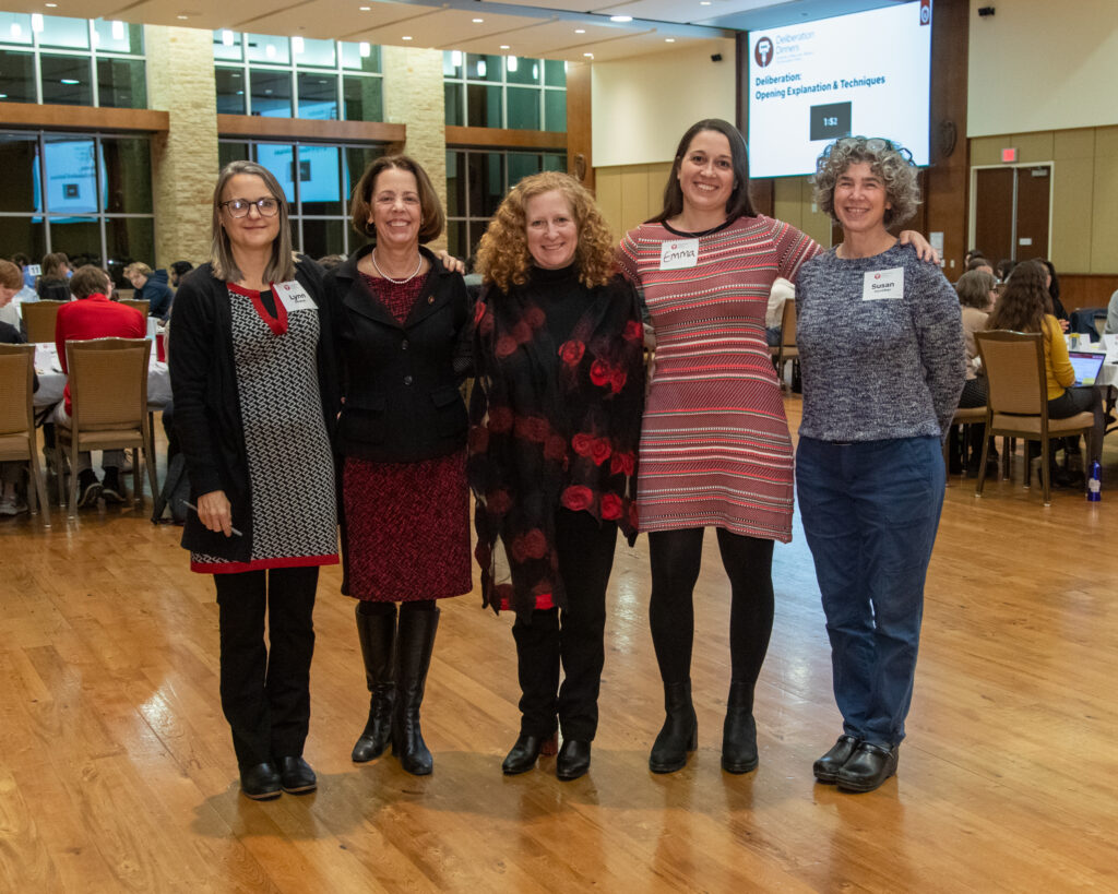 Deliberation Dinners program director and project manager, and a Discussion Project instructor, standing with the former School of Education Dean and the Chancellor of UW-Madison.